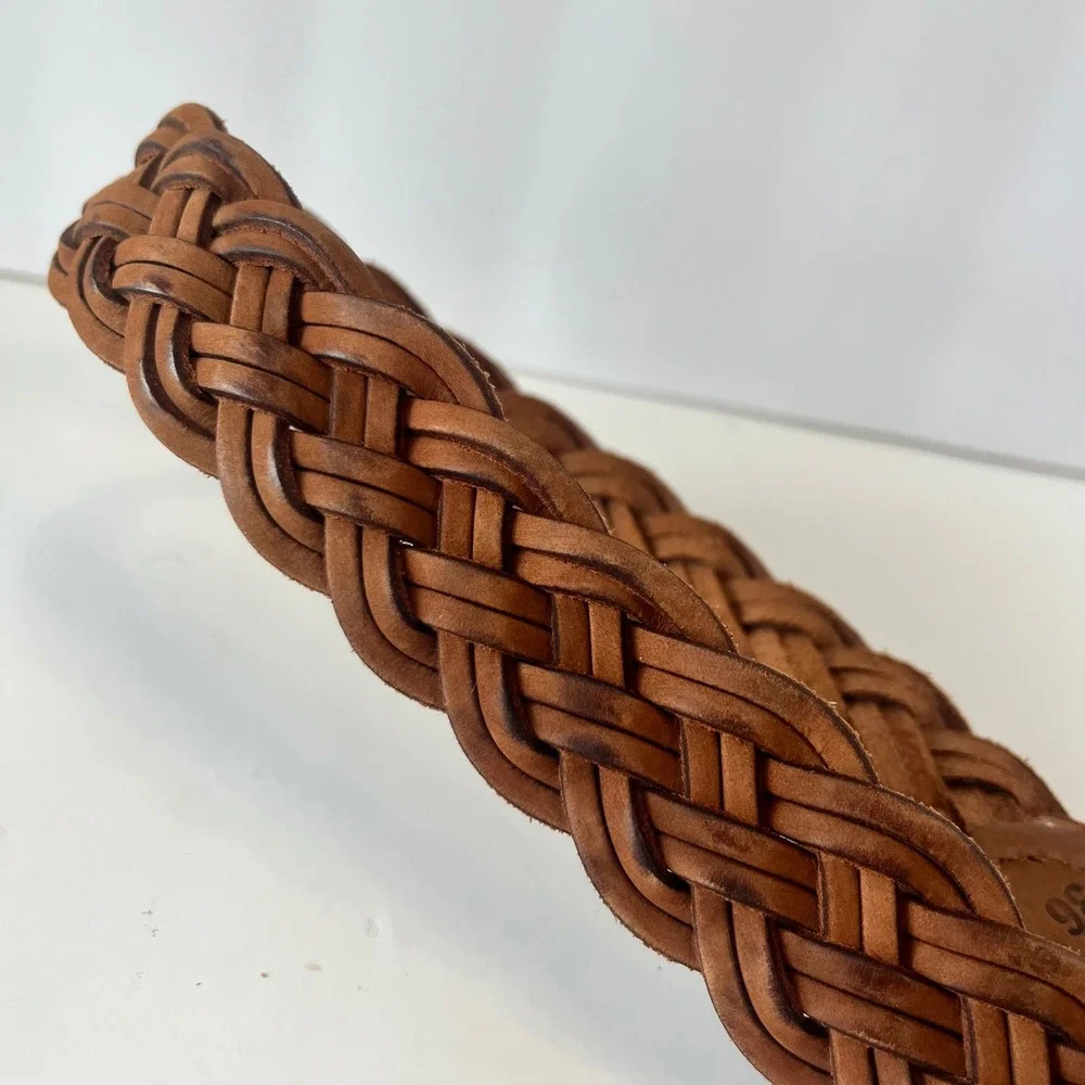 Full Grain Cowhide Braided Leather Belt Brown Woven‎ Argentina Size 36 BOHO